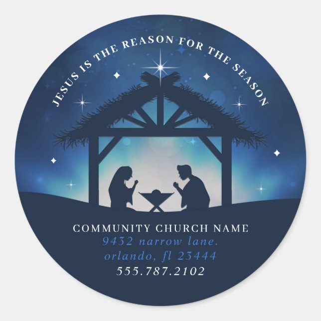 Sticker Rond Jésus est la raison de la saison Nativité Eglise (Devant)