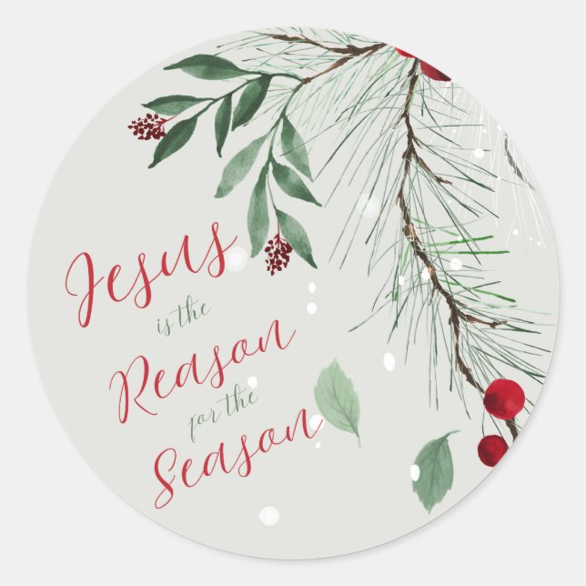 Sticker Rond Jésus est la raison de l'aquarelle Noël hiver (Devant)