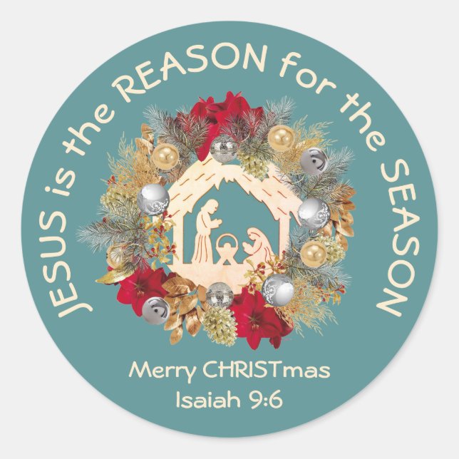 Sticker Rond JÉSUS EST LA RAISON DE Noël Bleu (Devant)