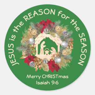 Sticker Rond JÉSUS EST LA RAISON DE Noël Vert