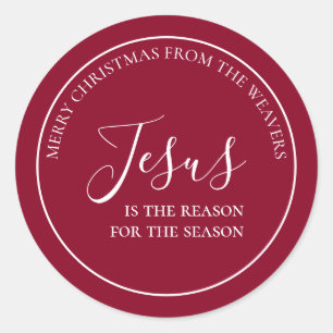 Sticker Rond Jésus est la raison Noël rouge personnalisé
