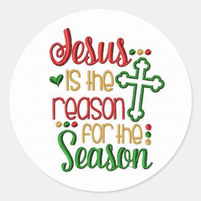 Sticker Rond Jésus Est La Raison Pour La Saison Noël (Devant)