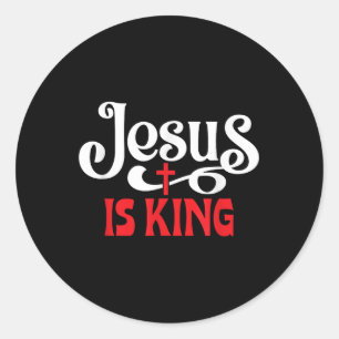 Sticker Rond Jésus est le roi amour Jésus chrétien Noël _1