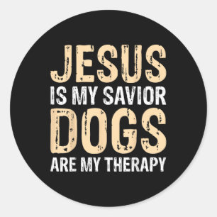 Sticker Rond Jésus Est Mes Chiens Sauveurs Sont Ma Thérapie _1