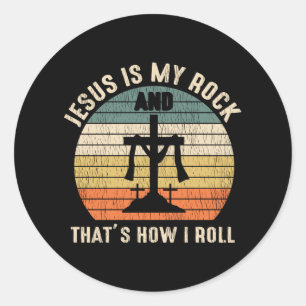 Sticker Rond Jésus Est Mon Rocher Jésus-Amour Croix foi chrétie