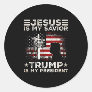 Sticker Rond Jésus Est Mon Sauveur Trump Est Mon Président 2024