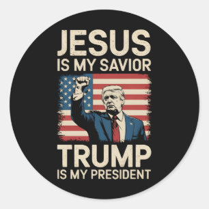 Sticker Rond Jésus est mon sauveur Trump est mon président 47 É