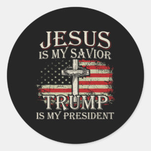 Sticker Rond Jésus Est Mon Sauveur Trump Est Mon Président Amér