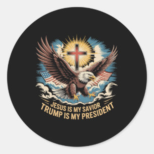 Sticker Rond Jésus est mon sauveur Trump est mon président part