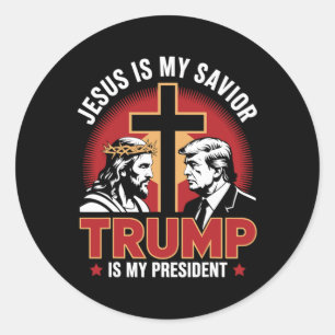 Sticker Rond Jésus est mon sauveur Trump est mon président Pro-