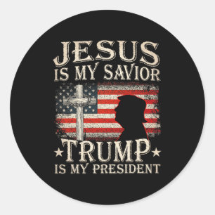 Sticker Rond Jésus est mon sauveur Trump est mon président Trum