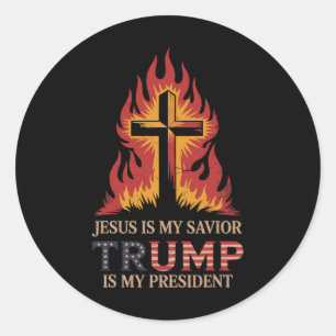 Sticker Rond Jésus Est Mon Sauveur Trump Mon Président Con Bibl