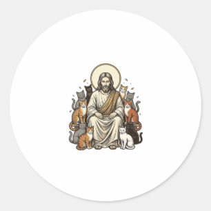 Sticker Rond Jésus et Chats Vintage