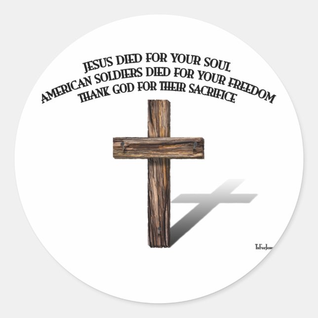 Sticker Rond Jésus et les soldats américains avec une croix acc (Devant)