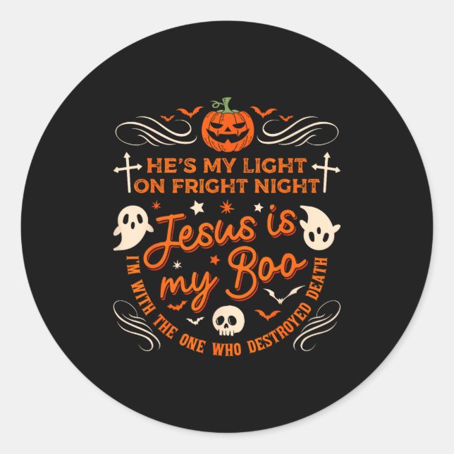 Sticker Rond Jesus Is My Boo Christian Halloween Ghost Pumpkin  (Devant)