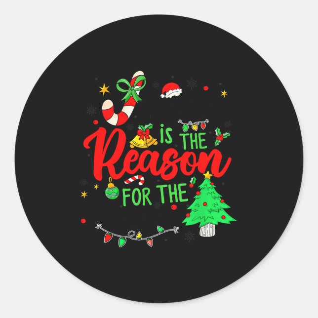 Sticker Rond Jesus Is The Reason For Season Christmas Family Pa (Devant)