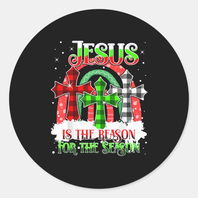 Sticker Rond Jesus Is The Reason For The Season Rainbow Christm (Devant)