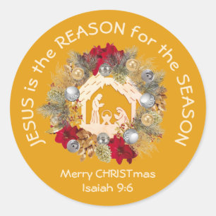 Sticker Rond JÉSUS JAUNE EST LA RAISON DE Noël