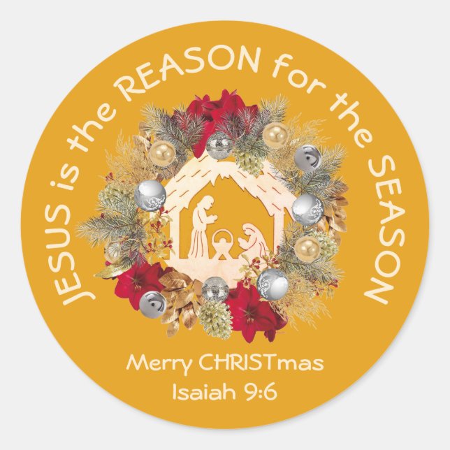 Sticker Rond JÉSUS JAUNE EST LA RAISON DE Noël (Devant)
