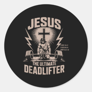 Sticker Rond Jésus l'haltérophile ultime drôle gym chrétien