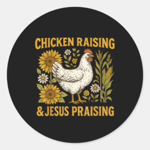 Sticker Rond Jésus Louant Et Élevant Du Poulet Aiguille Lover