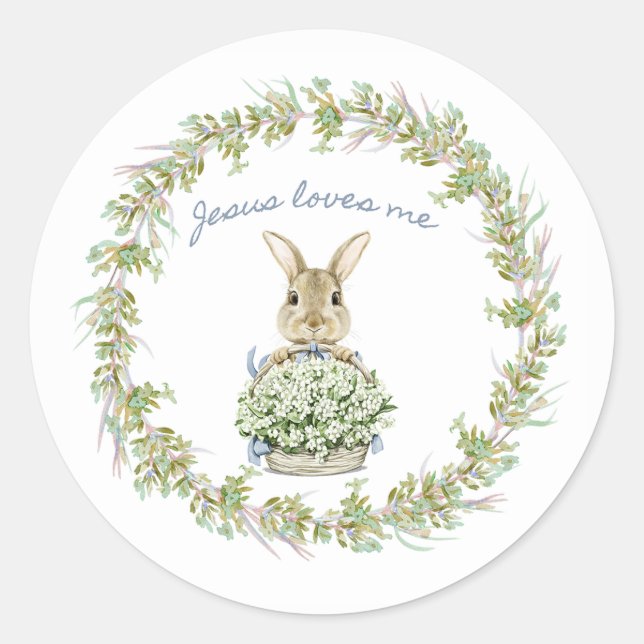Sticker Rond Jésus m'aime Bunny (Devant)