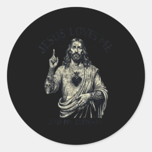 Sticker Rond Jésus m'aime et mes tatouages chrétien tatoué T
