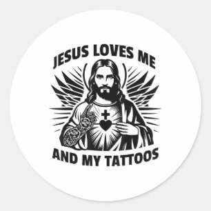 Sticker Rond Jésus M'Aime Et Mes Tatouages Drôle En Disant Tato