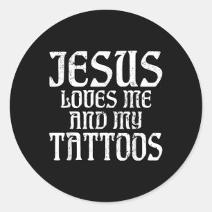 Sticker Rond Jésus M'Aime Et Mon Amoureux Du Tatouage En Encre 