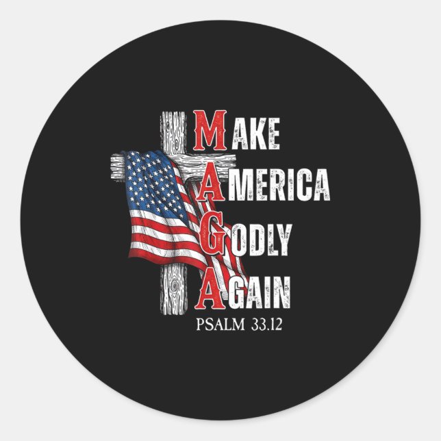 Sticker Rond Jesus Make America Godly Again American Patriot Ch (Devant)