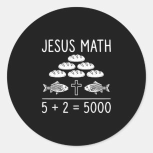 Sticker Rond Jésus maths 2 poissons 5 pains nourrit les 5000 bi