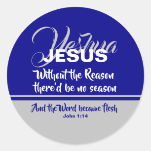 Sticker Rond JÉSUS RAISON SAISON Bleu Christian NOËL