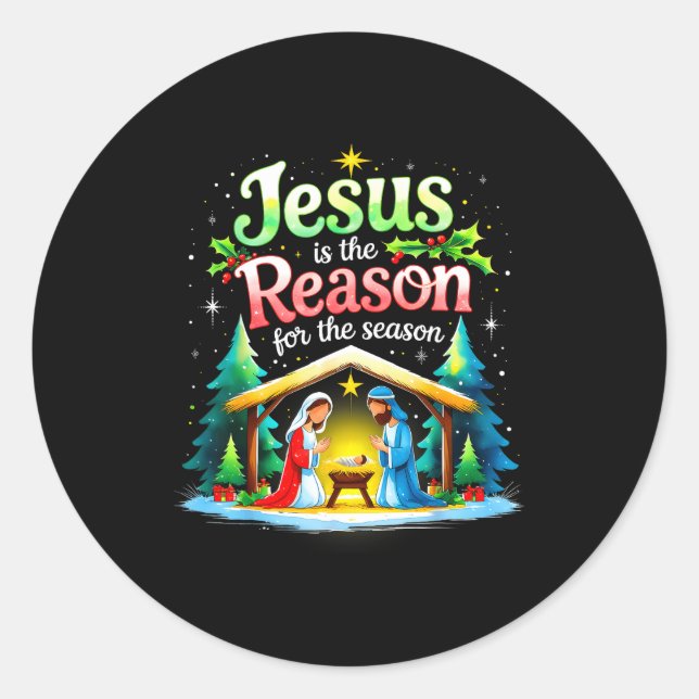 Sticker Rond Jesus Reason For The Season Nativity Christmas Des (Devant)