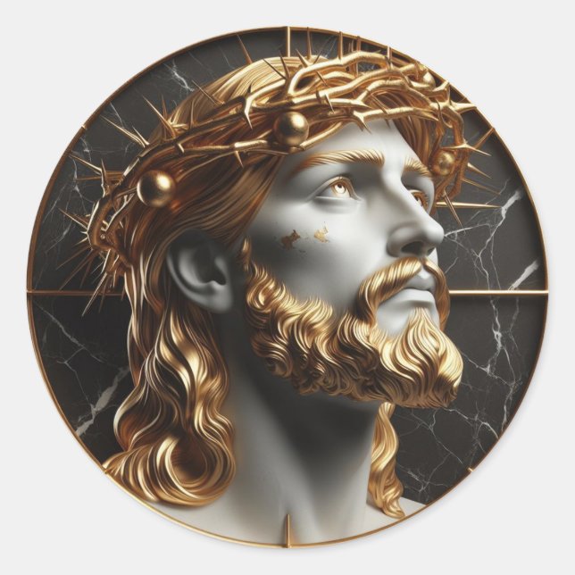 Sticker Rond Jésus regarde dans les cieux avec des épines (Devant)