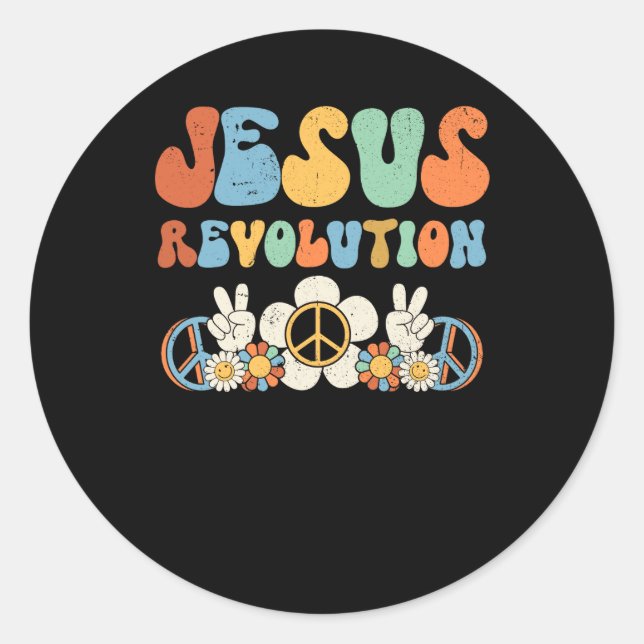 Sticker Rond Jésus Revolution Foi Retro Super Fleur Paix S (Devant)