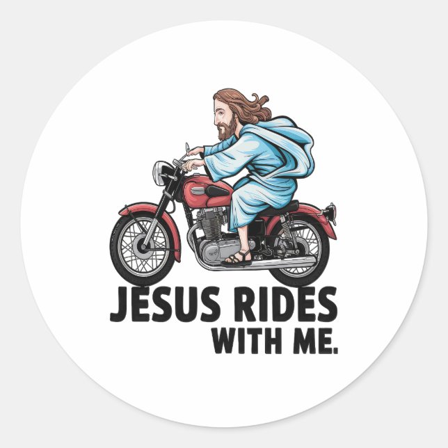 Sticker Rond Jesus Rides with Me (Devant)