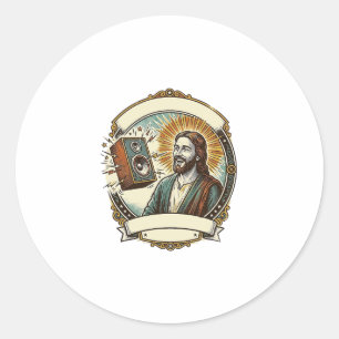Sticker Rond Jésus Rigole de Façon Fausse Fort Club N'entend Pa