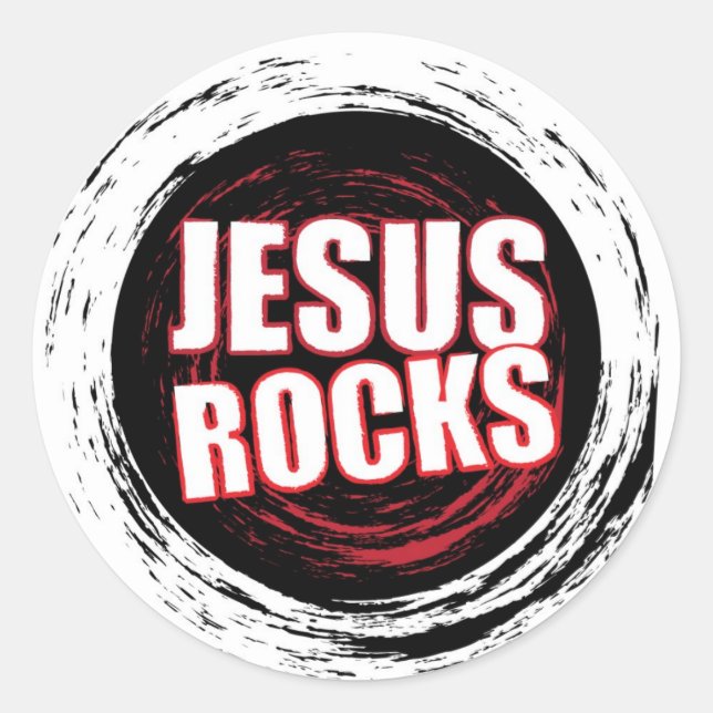 Sticker Rond Jesus Rocks 5 Noirs (Devant)