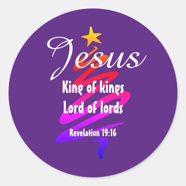 Sticker Rond JÉSUS ROI DES ROIS Personnalisé violet moderne (Devant)
