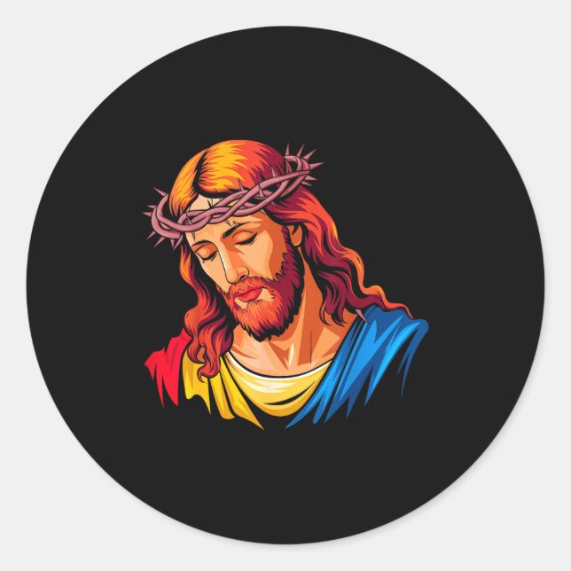Sticker Rond Jesus Rtrait Art Christian Religious  (Devant)