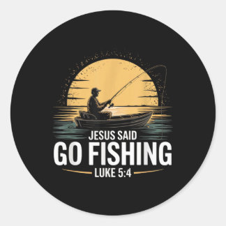 Sticker Rond Jesus Said Go Fishing Christian Fisherman Bible Ve
