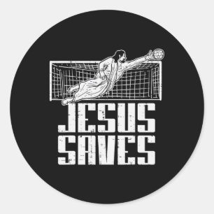 Sticker Rond Jesus Sauve Football Chrétien Gardien de but