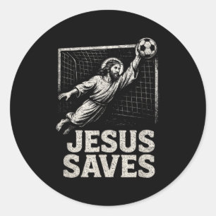 Sticker Rond Jésus Sauve - Gardien de but de football Inspirati