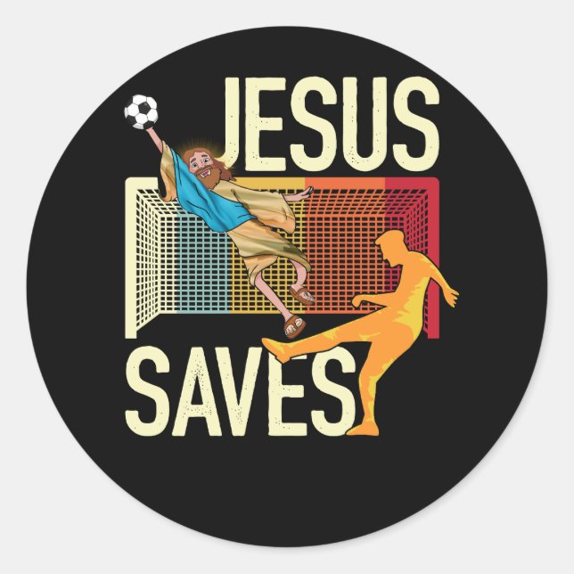 Sticker Rond Jésus Saves I Christian Faith I Jesus Soccer Goalk (Devant)