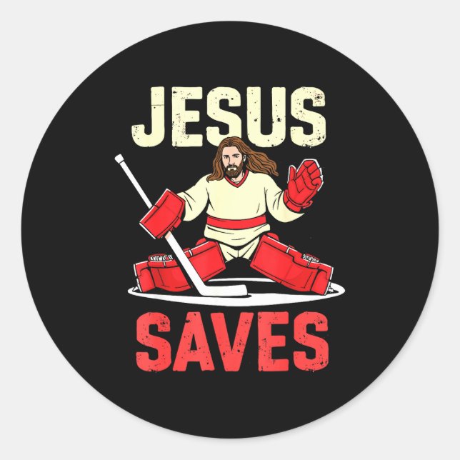 Sticker Rond Jesus Saves Ice Hockey Goalie Player Christian Fun (Devant)