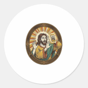 Sticker Rond Jesus Selfie Accidentel de la Caméra Frontale Doub