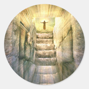 Sticker Rond Jésus sur le tombeau vide Résurrection de Pâques