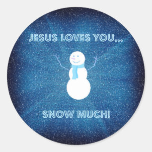 Sticker Rond Jésus T'Aime Beaucoup De Neige ! Christian Snowman