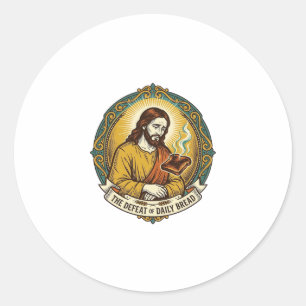 Sticker Rond Jésus vaincu fumant du pain grillé brûlé petit-déj