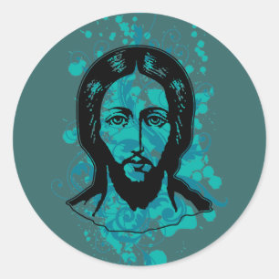 Sticker Rond Jésus visage noir concentré splash bg